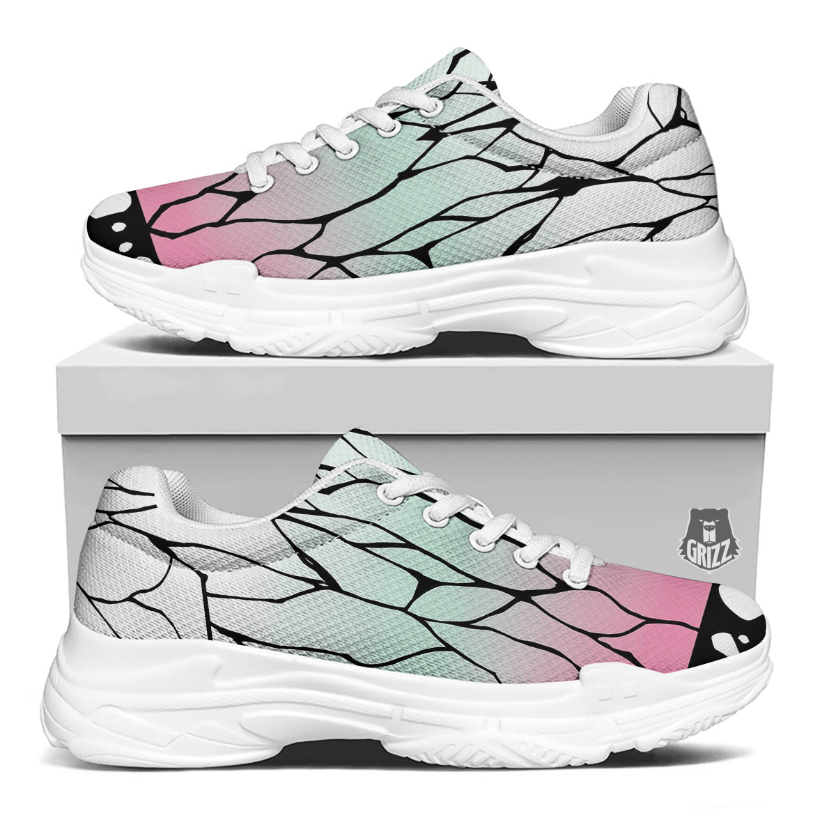 Shinobu Print Pattern White Chunky Shoes-grizzshop