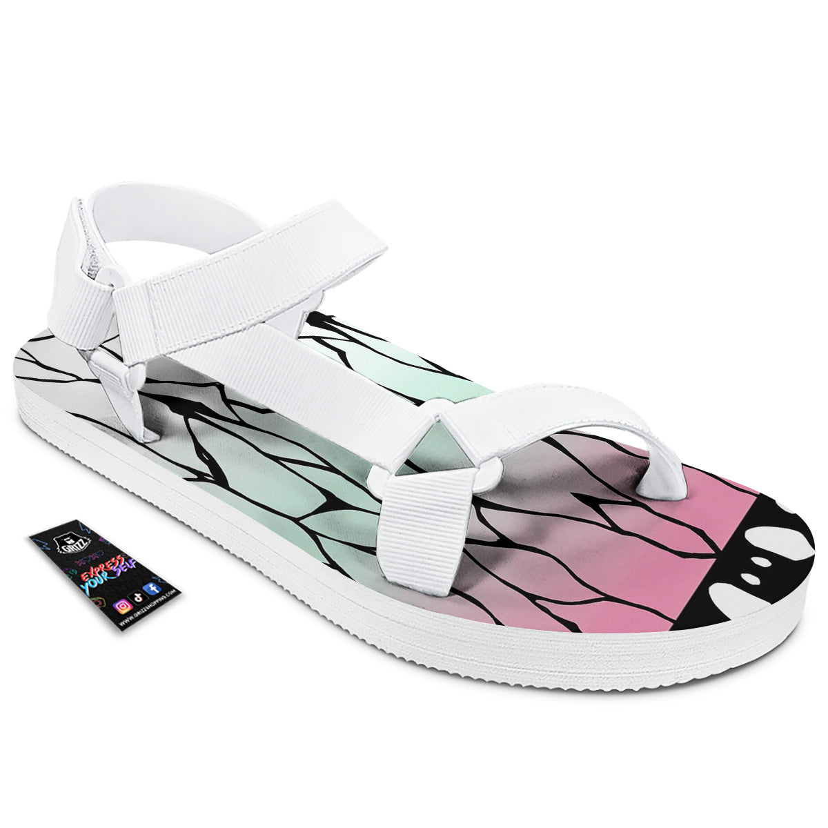 Shinobu Print Pattern White Open Toe Sandals-grizzshop