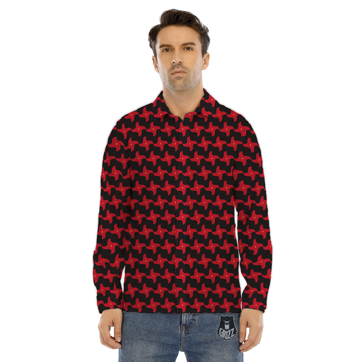 Shuriken Ninja Print Pattern Men's Dress Shirts-grizzshop