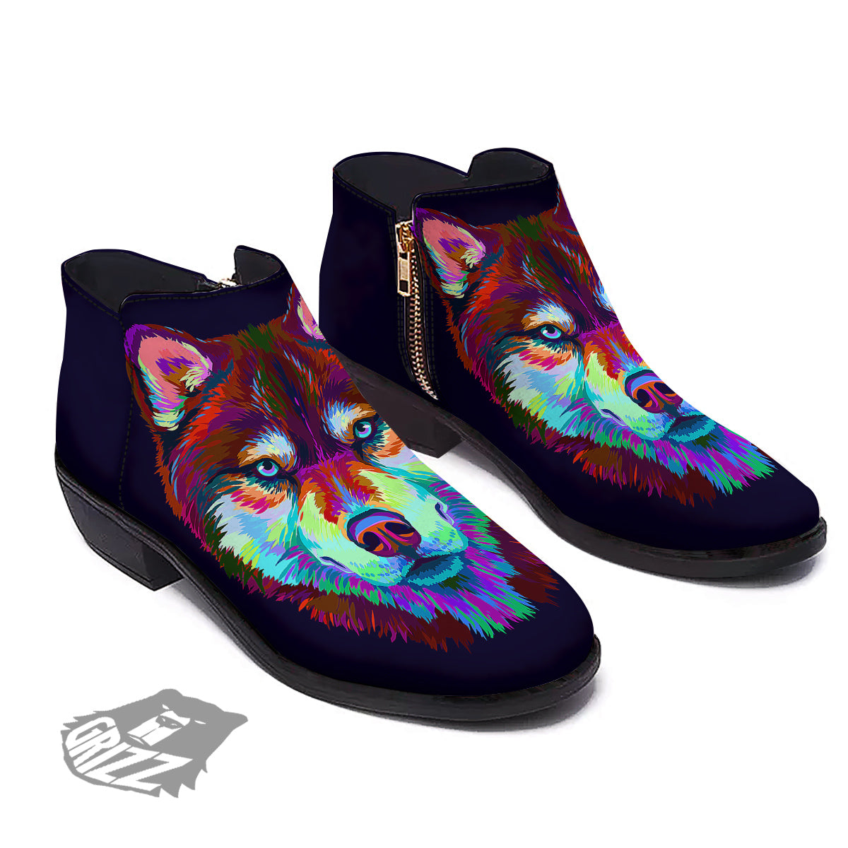 Siberian Husky Colorful Print Ankle Boots-grizzshop