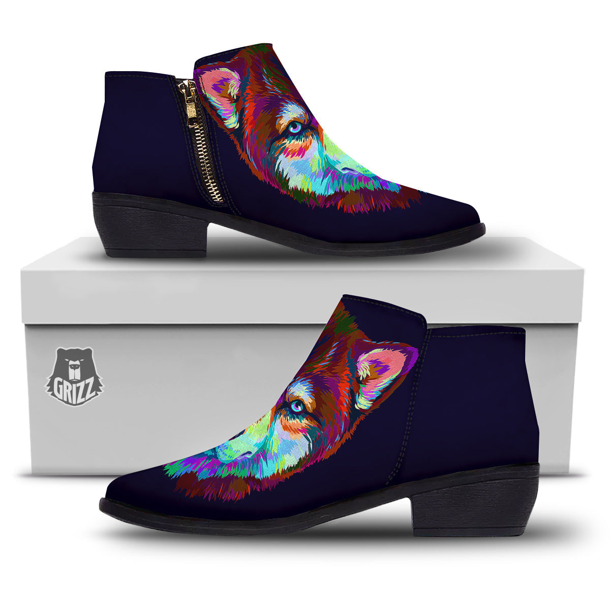 Siberian Husky Colorful Print Ankle Boots-grizzshop