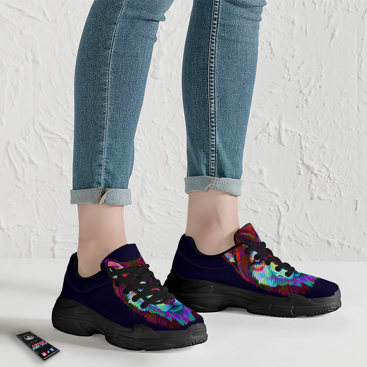 Siberian Husky Colorful Print Black Chunky Shoes-grizzshop