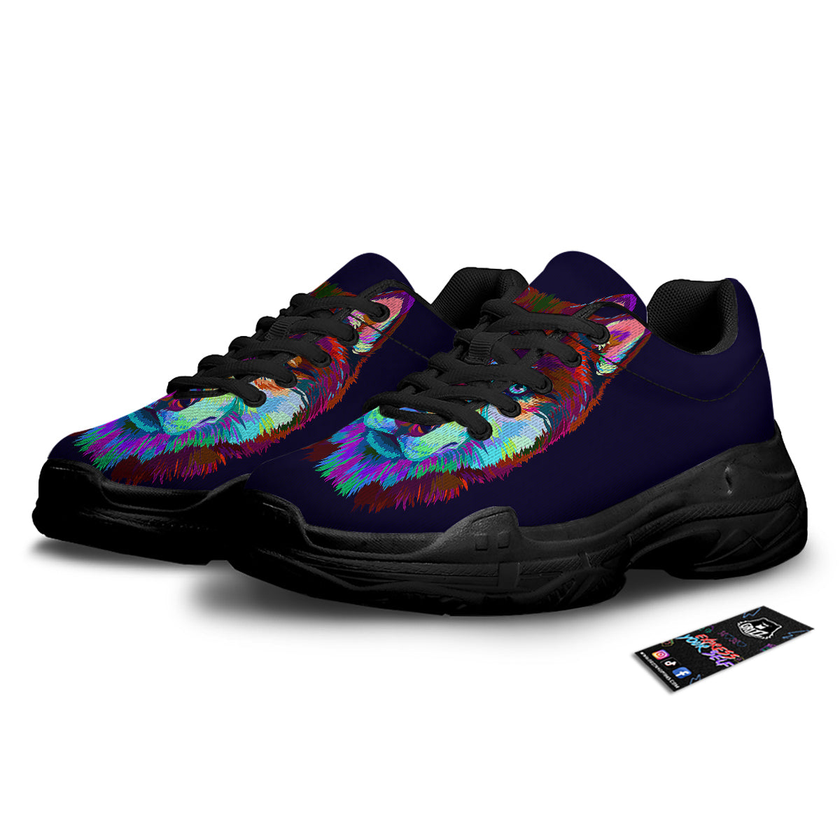Siberian Husky Colorful Print Black Chunky Shoes-grizzshop