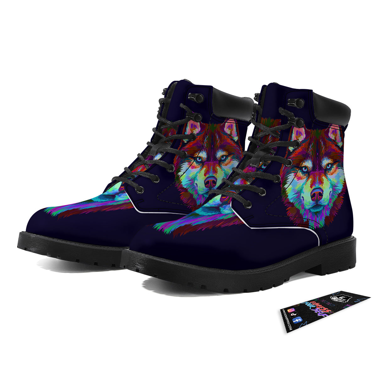 Siberian Husky Colorful Print Boots-grizzshop