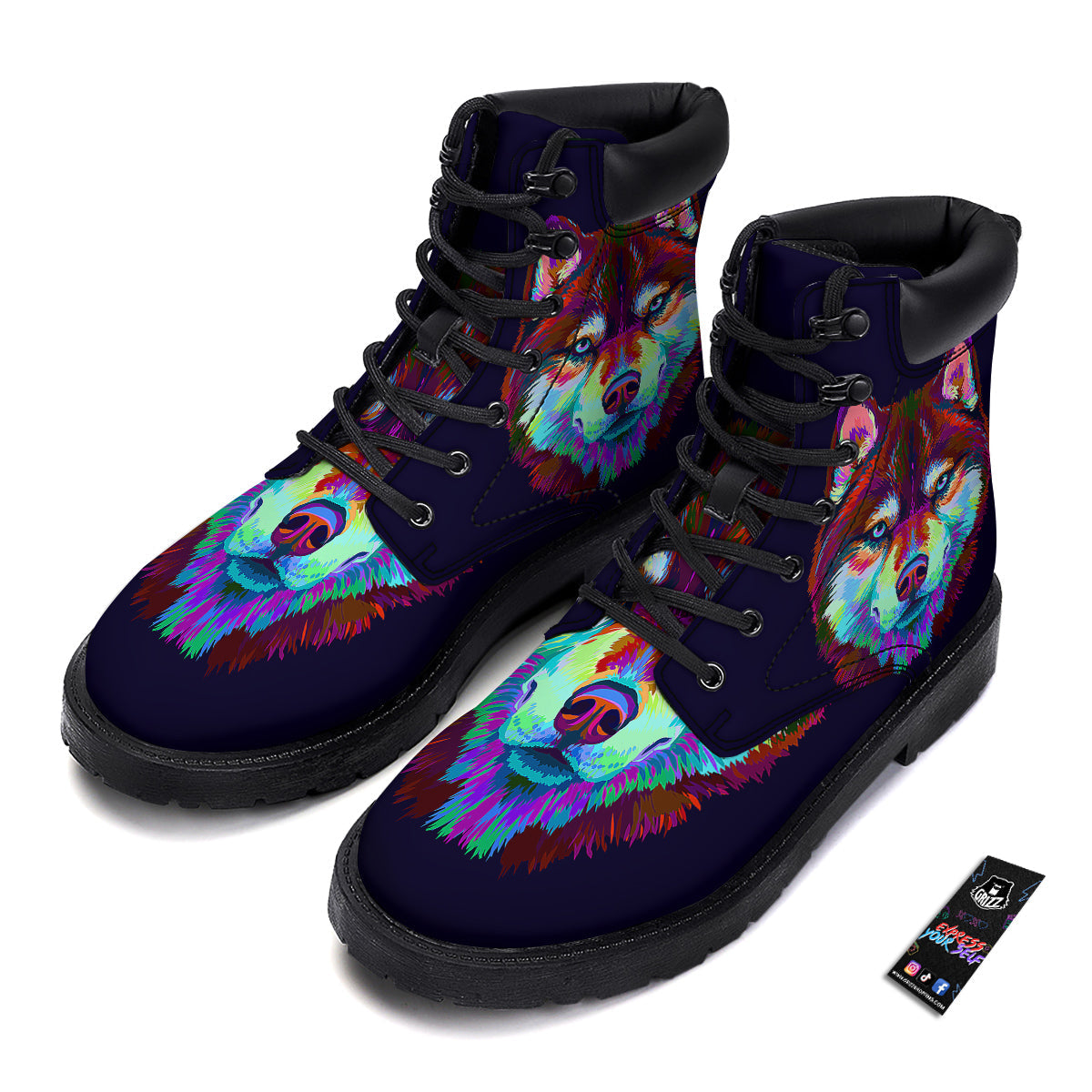 Siberian Husky Colorful Print Boots-grizzshop