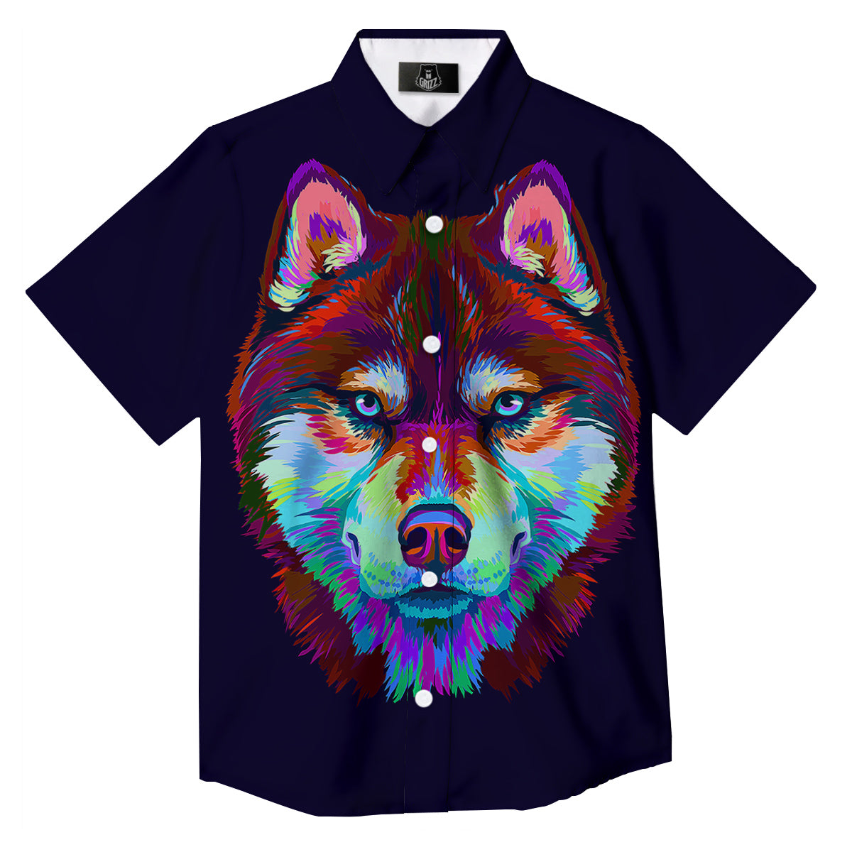 Siberian Husky Colorful Print Button Up Shirt-grizzshop