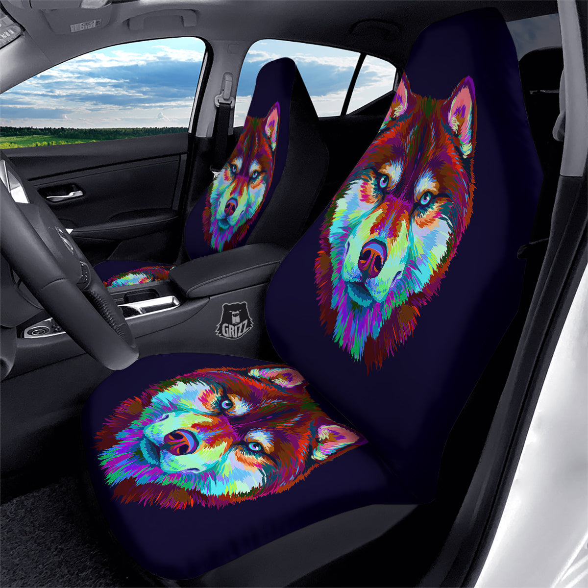 Siberian Husky Colorful Print Car Seat Covers-grizzshop