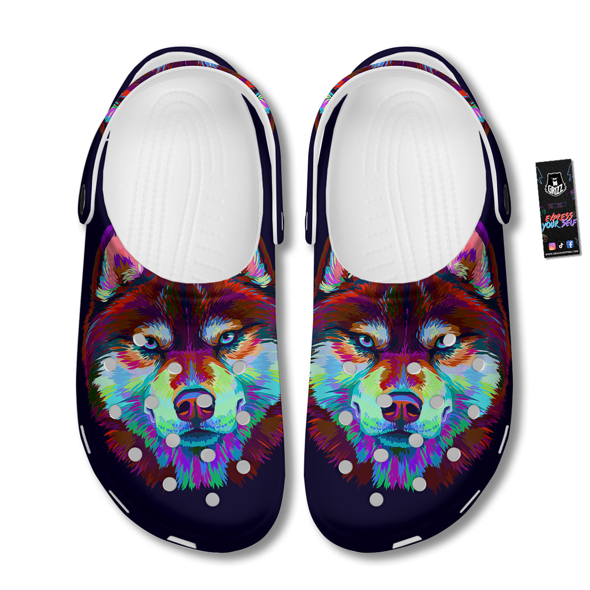 Siberian Husky Colorful Print Clog-grizzshop