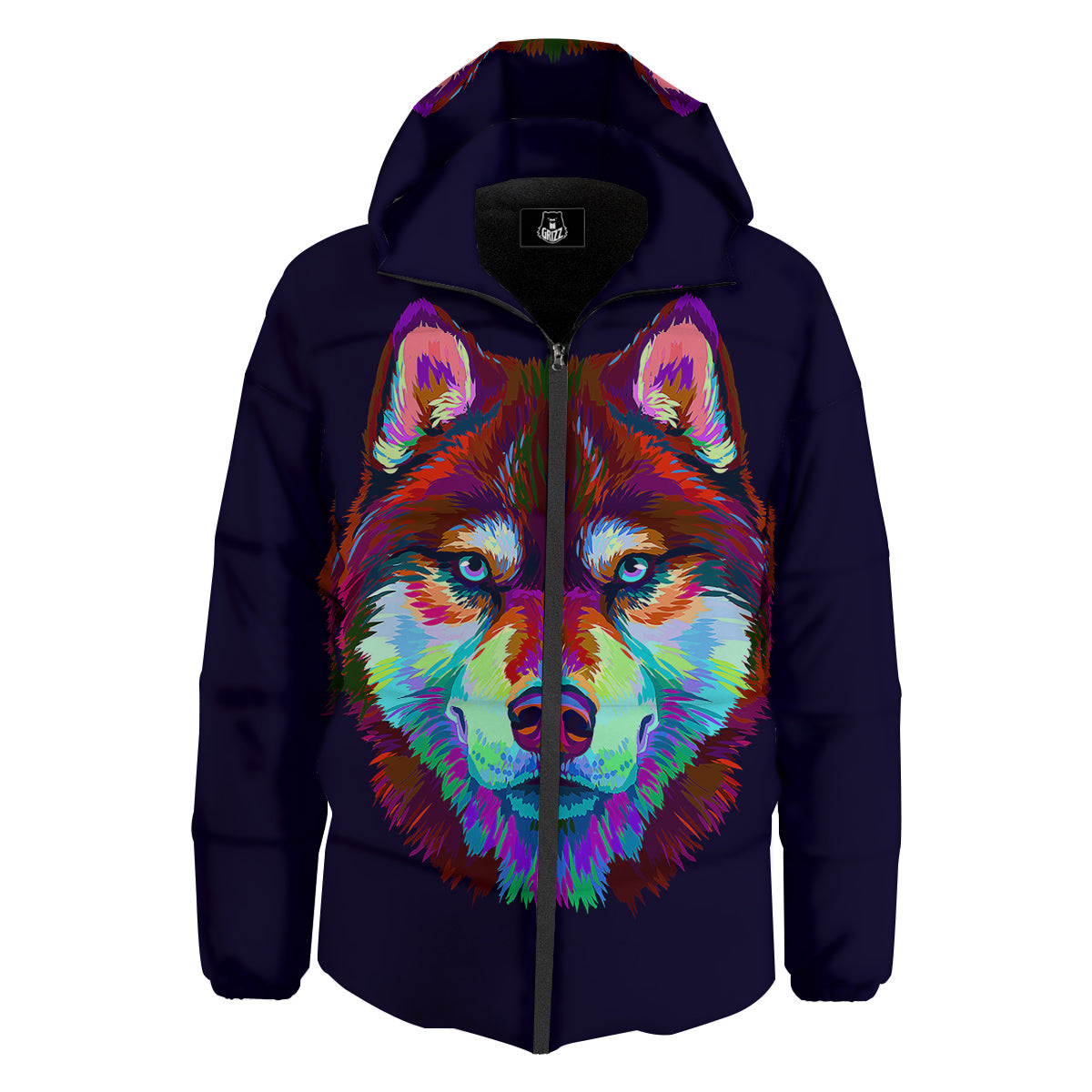 Siberian Husky Colorful Print Down Jacket-grizzshop