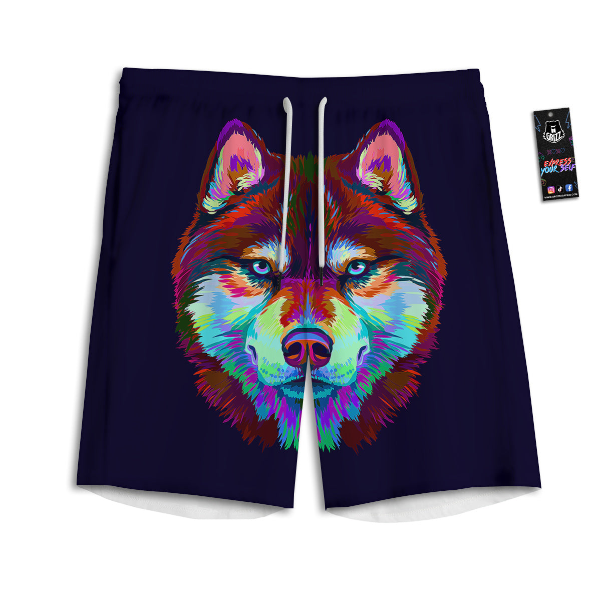 Siberian Husky Colorful Print Men's Athletic Shorts