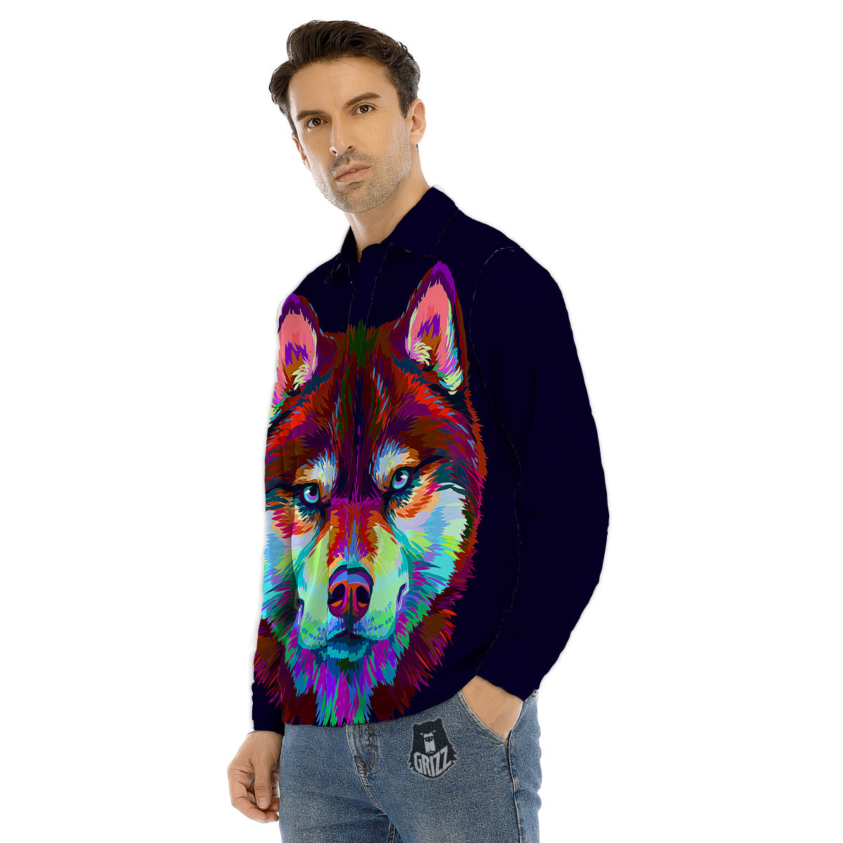 Siberian Husky Colorful Print Men's Dress Shirts-grizzshop