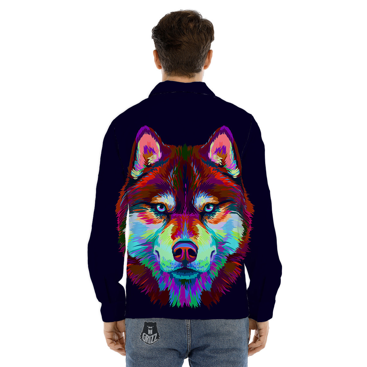 Siberian Husky Colorful Print Men's Dress Shirts-grizzshop