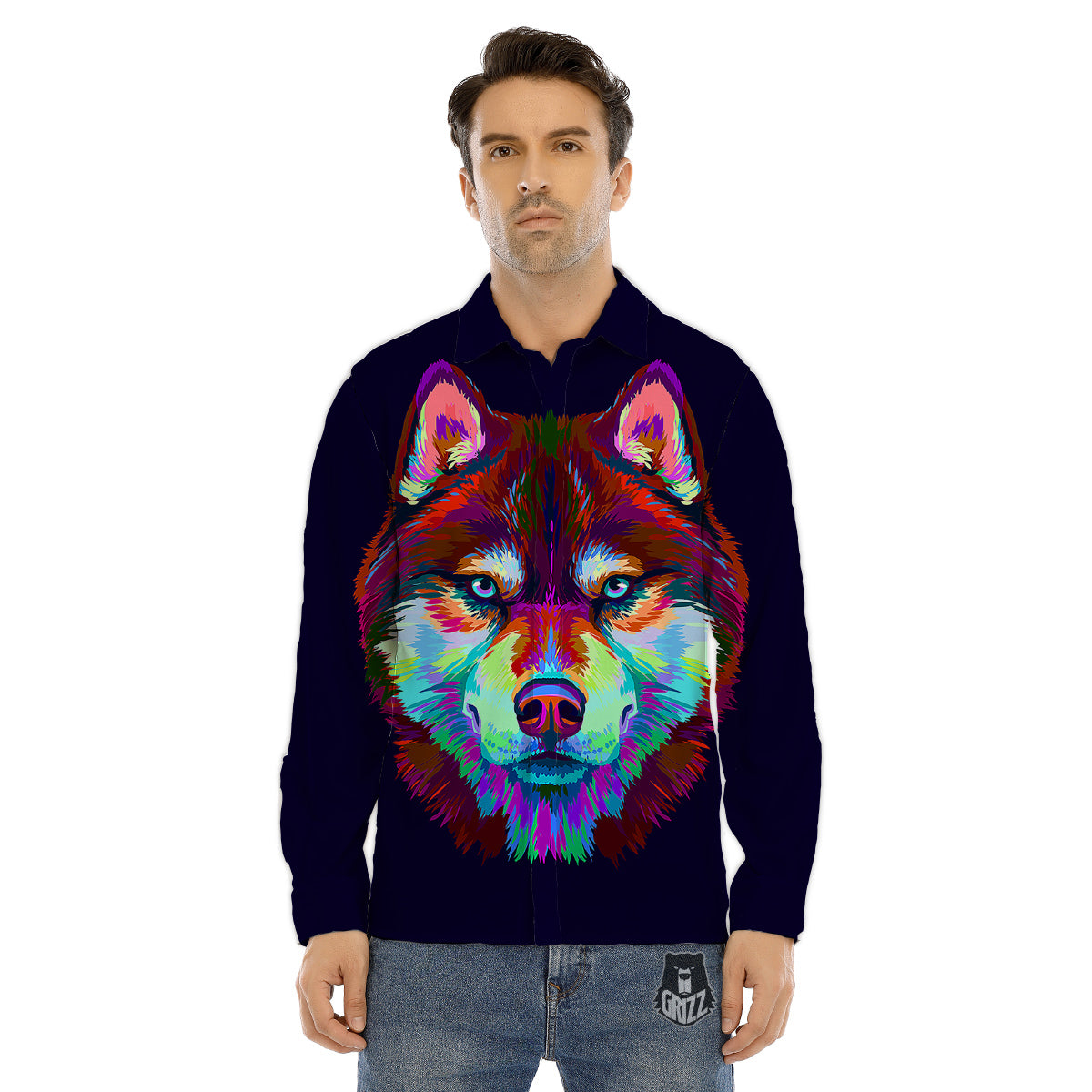 Siberian Husky Colorful Print Men's Dress Shirts-grizzshop