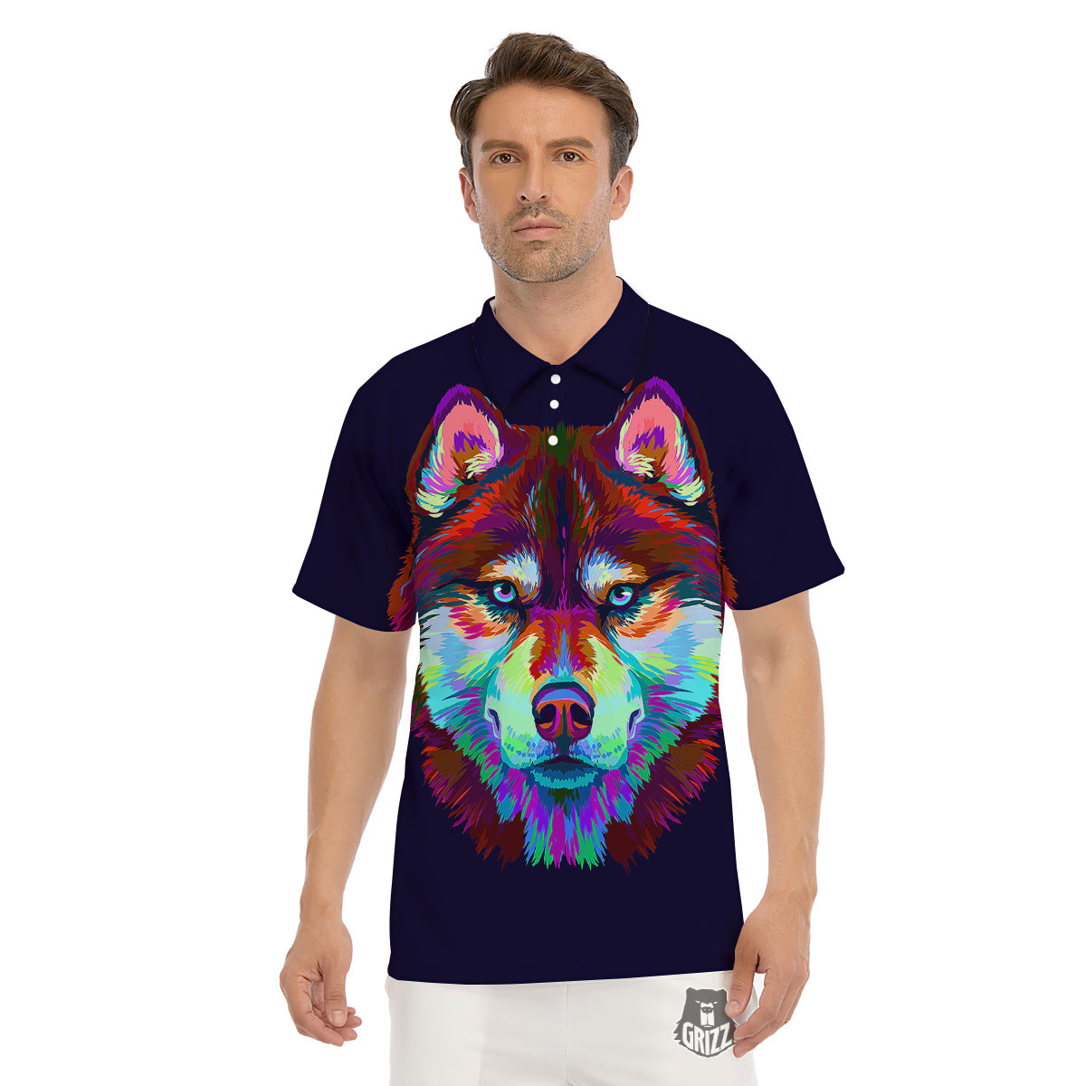 Siberian Husky Colorful Print Men's Golf Shirts-grizzshop