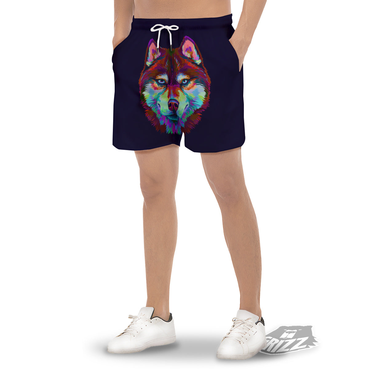 Siberian Husky Colorful Print Men's Gym Shorts-grizzshop
