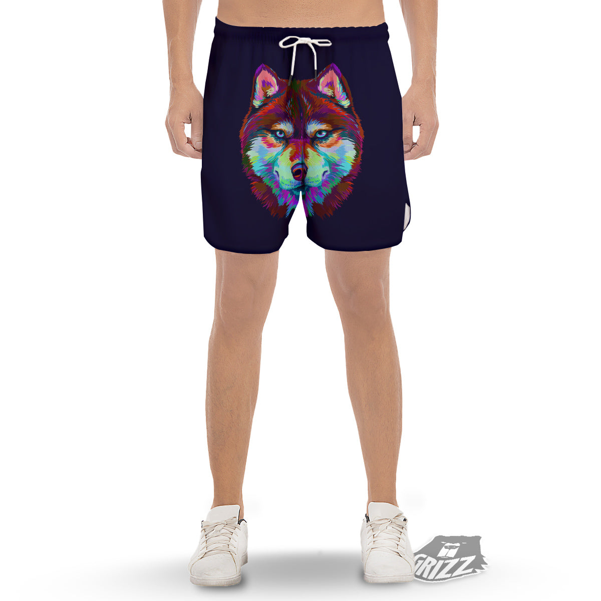 Siberian Husky Colorful Print Men's Gym Shorts-grizzshop