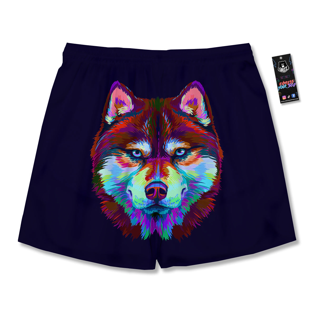 Siberian Husky Colorful Print Men's Running Shorts-grizzshop