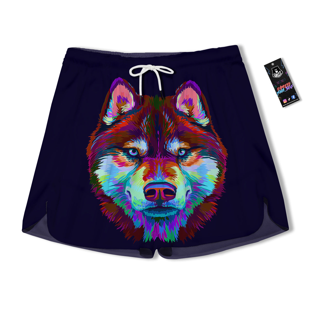 Siberian Husky Colorful Print Men's Running Shorts-grizzshop