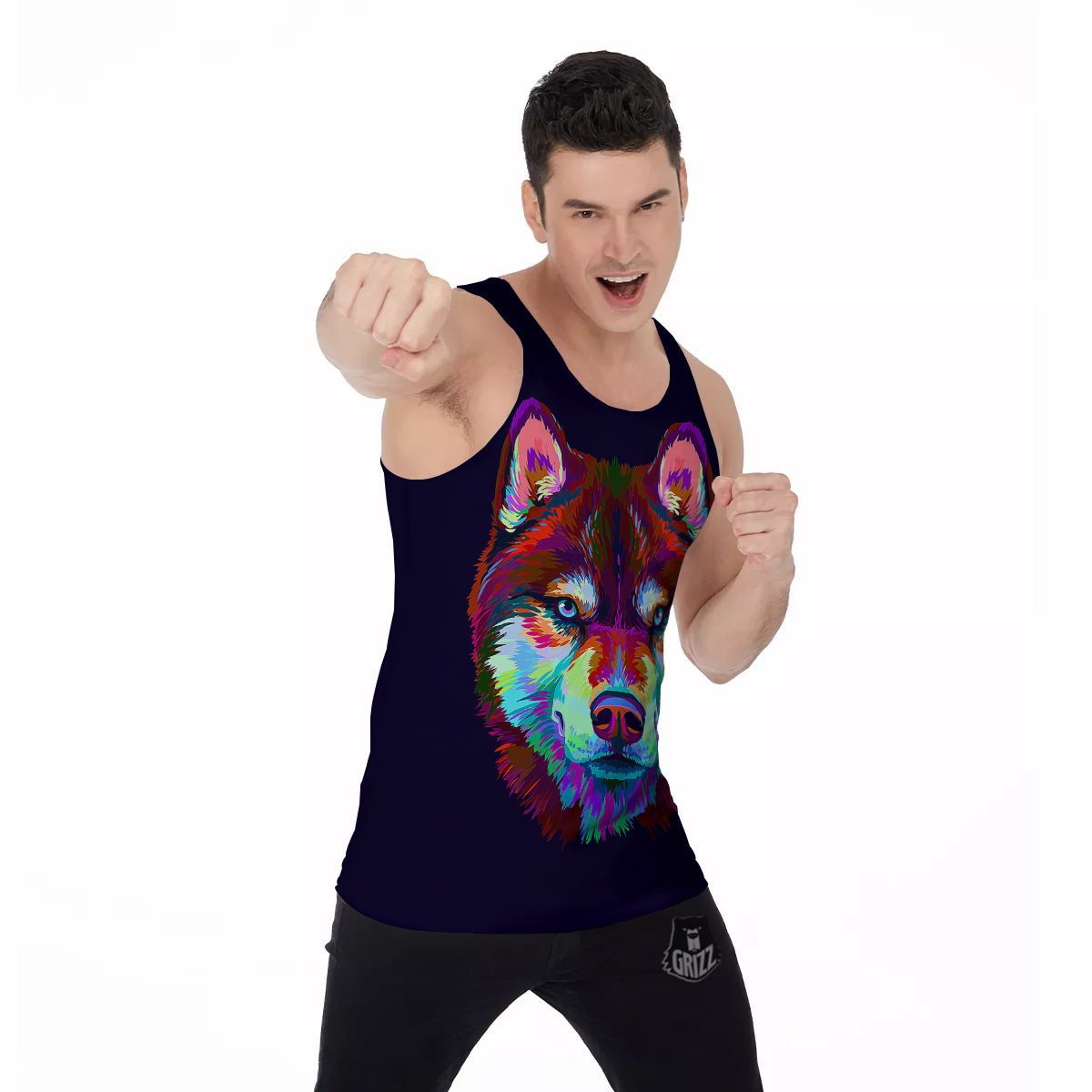 Siberian Husky Colorful Print Men's Tank Top-grizzshop