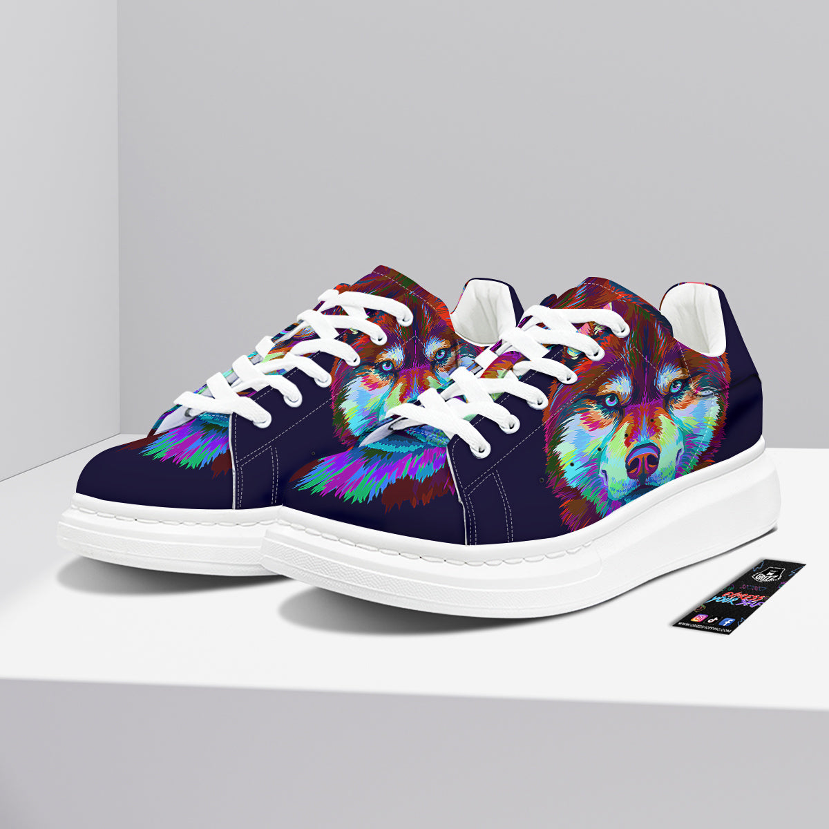 Siberian Husky Colorful Print Platform Shoes-grizzshop