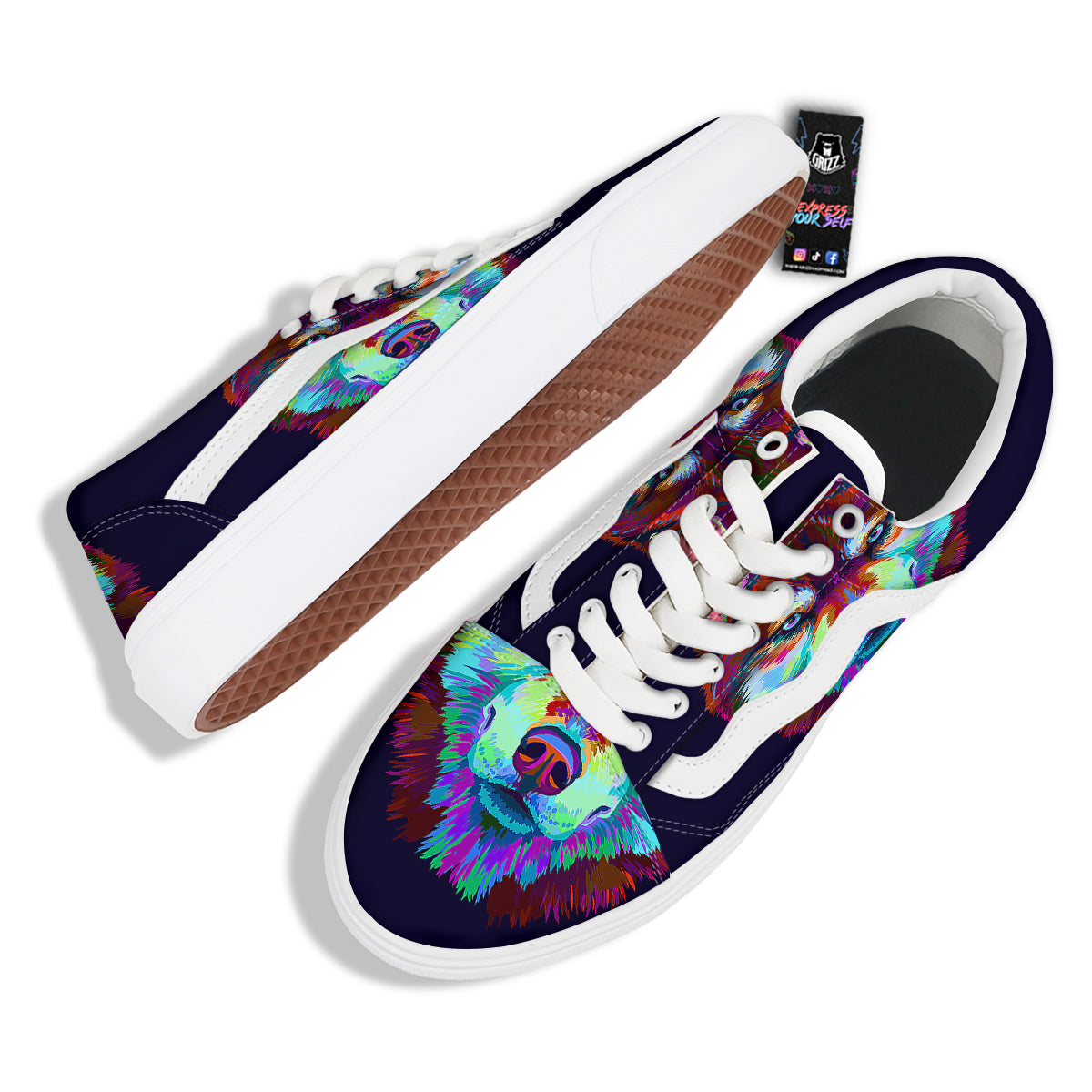 Siberian Husky Colorful Print Skate Shoes-grizzshop