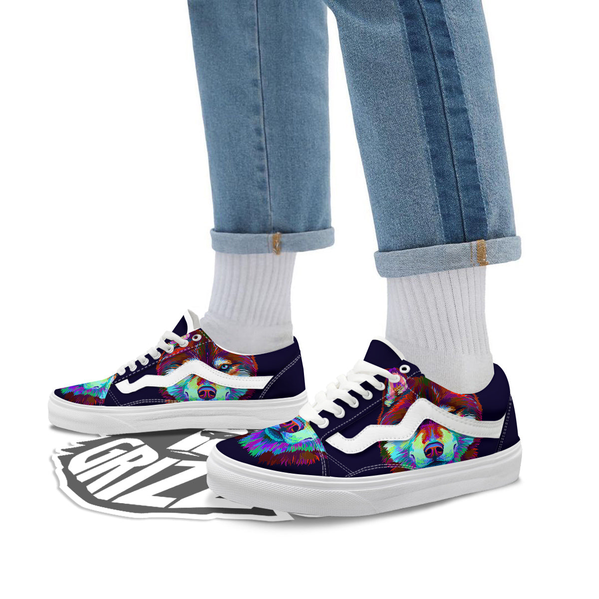 Siberian Husky Colorful Print Skate Shoes-grizzshop