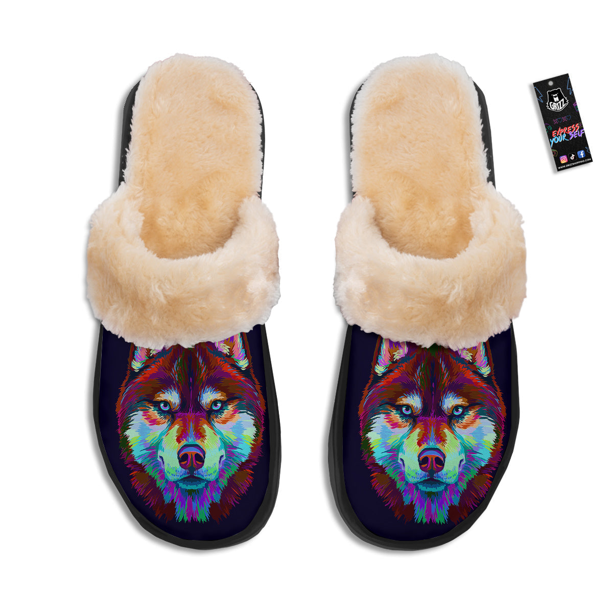 Siberian Husky Colorful Print Slippers-grizzshop