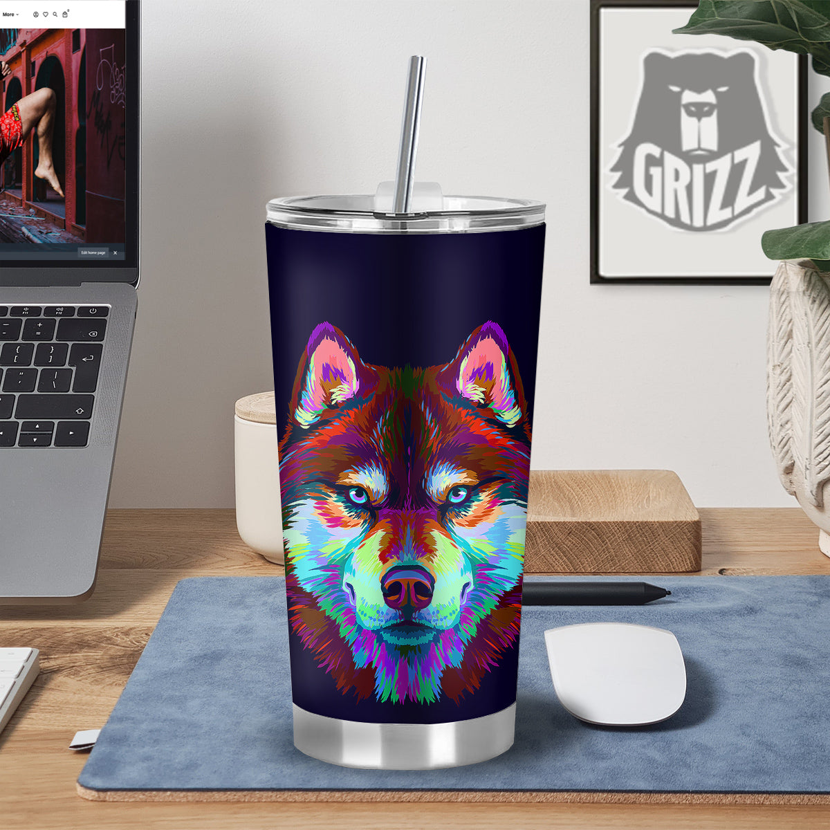 Siberian Husky Colorful Print Tumbler-grizzshop