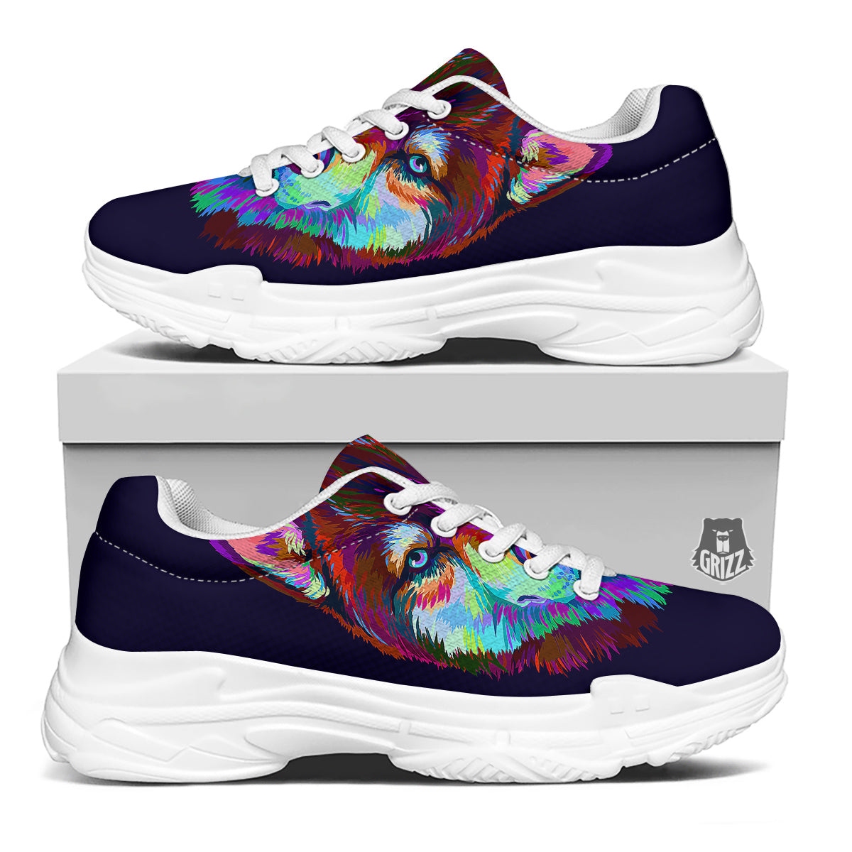 Siberian Husky Colorful Print White Chunky Shoes-grizzshop
