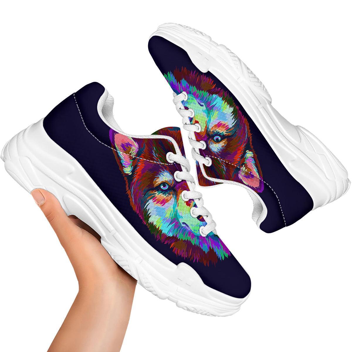 Siberian Husky Colorful Print White Chunky Shoes-grizzshop