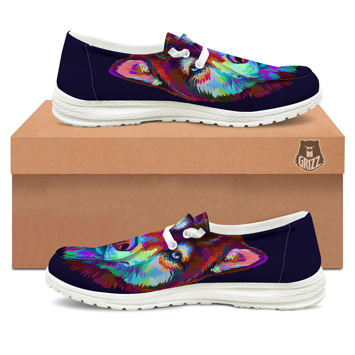 Siberian Husky Colorful Print White Loafers-grizzshop