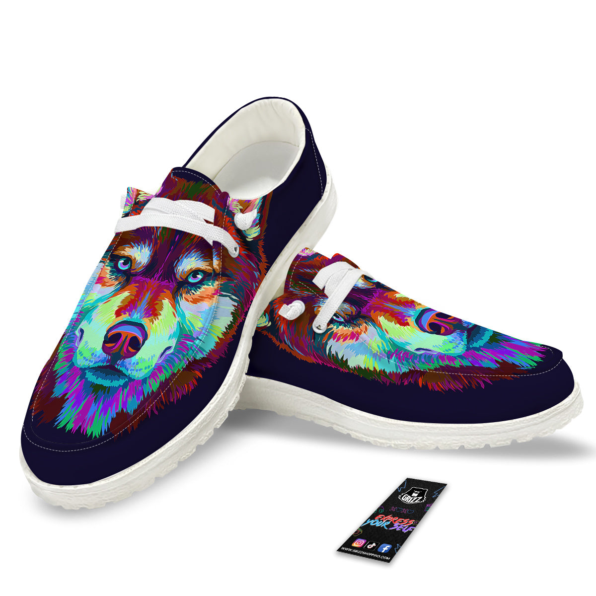 Siberian Husky Colorful Print White Loafers-grizzshop