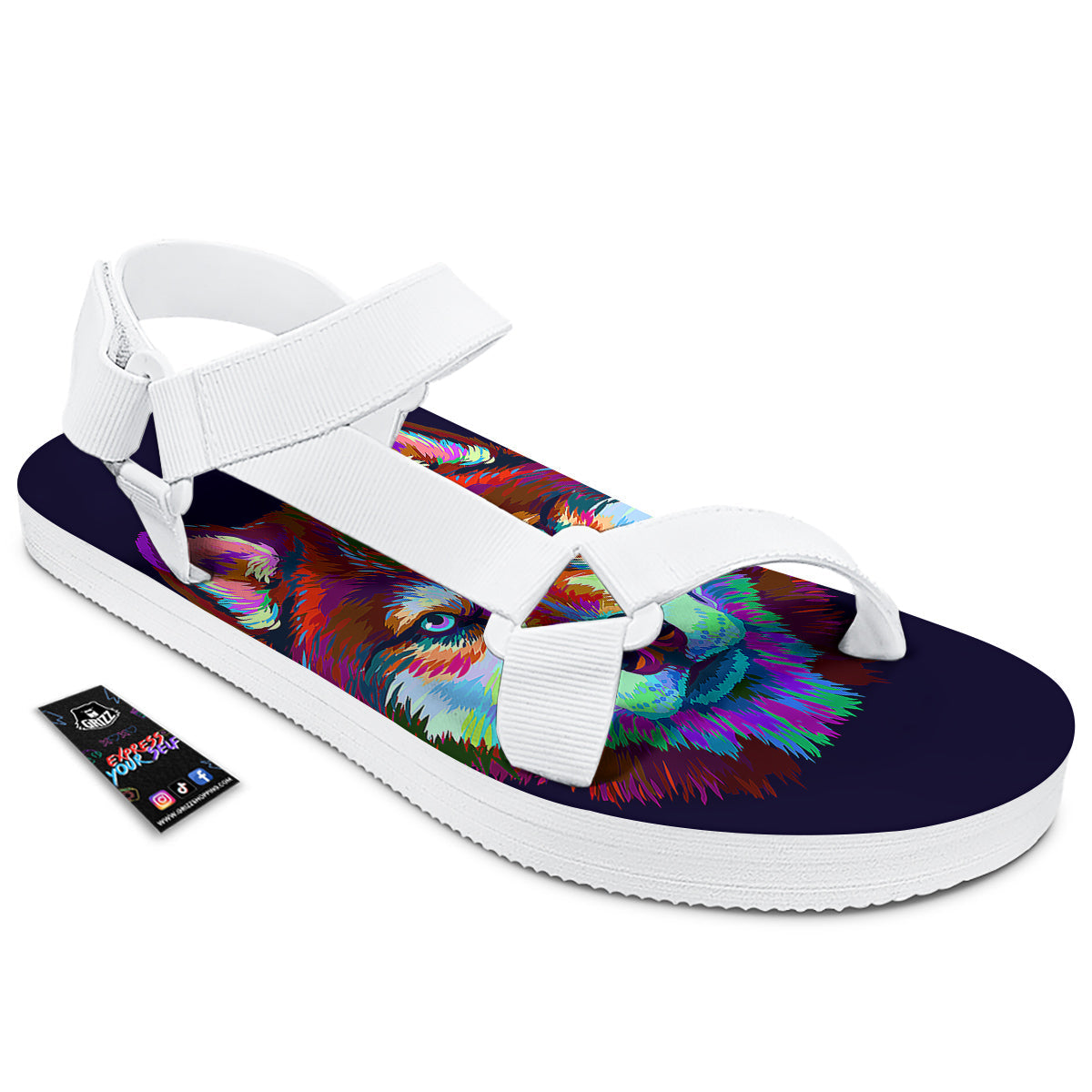Siberian Husky Colorful Print White Open Toe Sandals-grizzshop