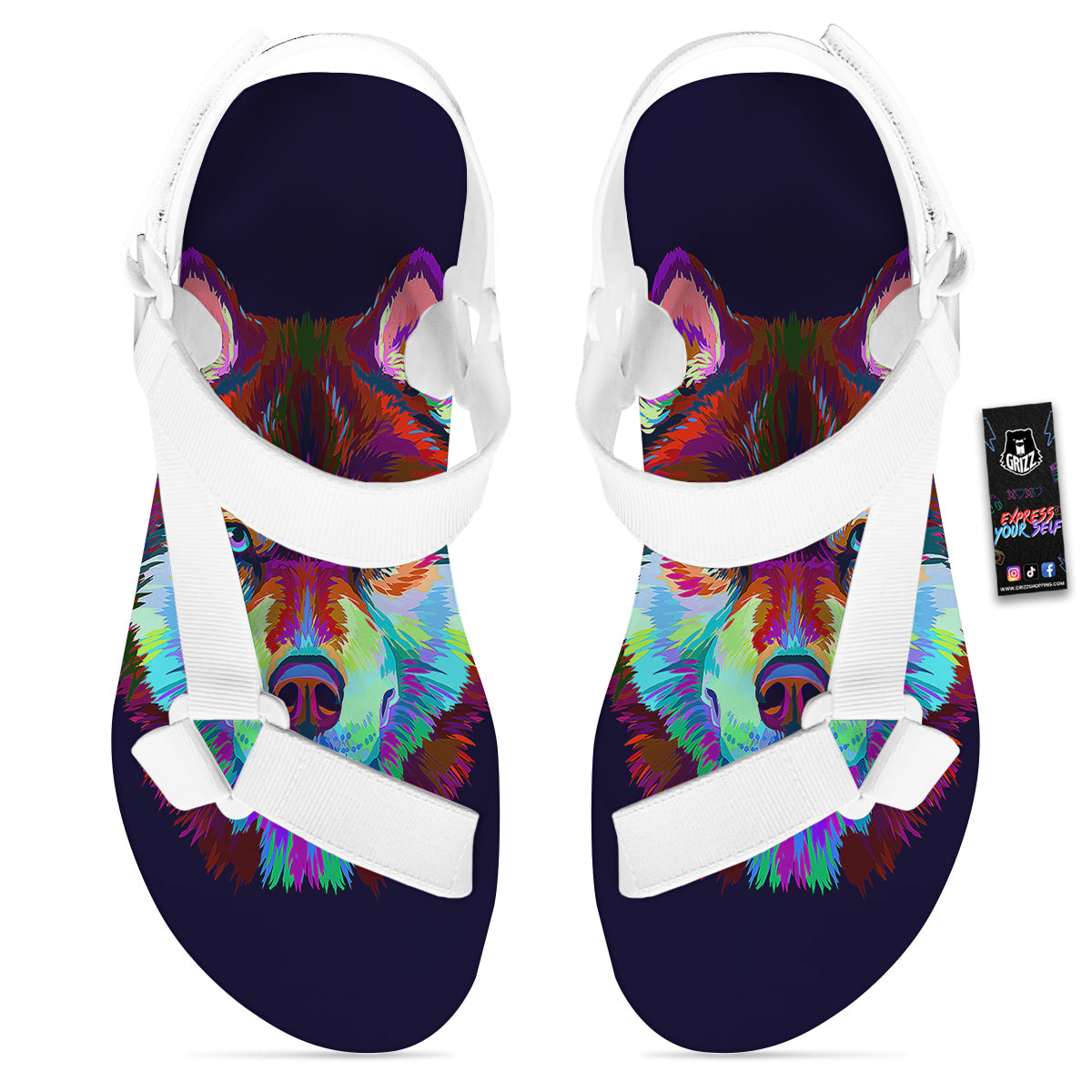 Siberian Husky Colorful Print White Open Toe Sandals-grizzshop