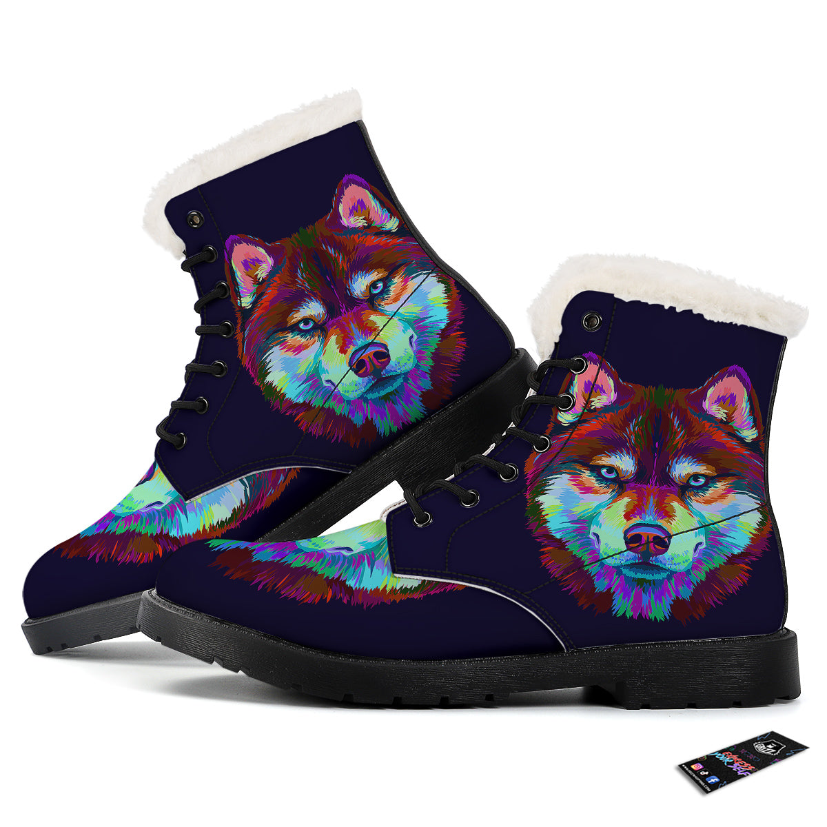 Siberian Husky Colorful Print Winter Boots-grizzshop