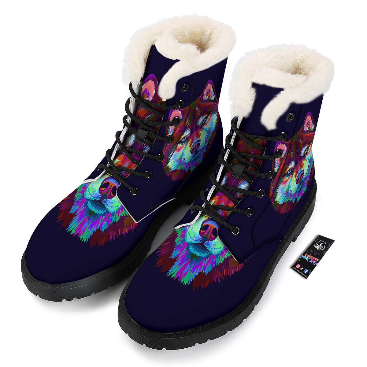 Siberian Husky Colorful Print Winter Boots-grizzshop