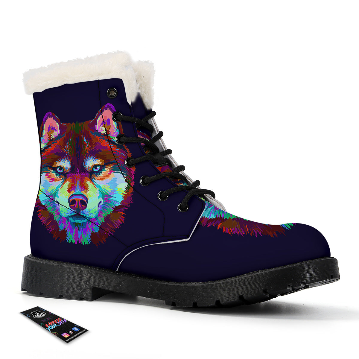 Siberian Husky Colorful Print Winter Boots-grizzshop