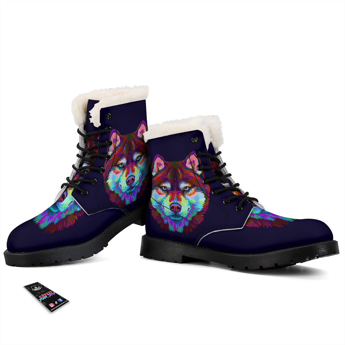 Siberian Husky Colorful Print Winter Boots-grizzshop