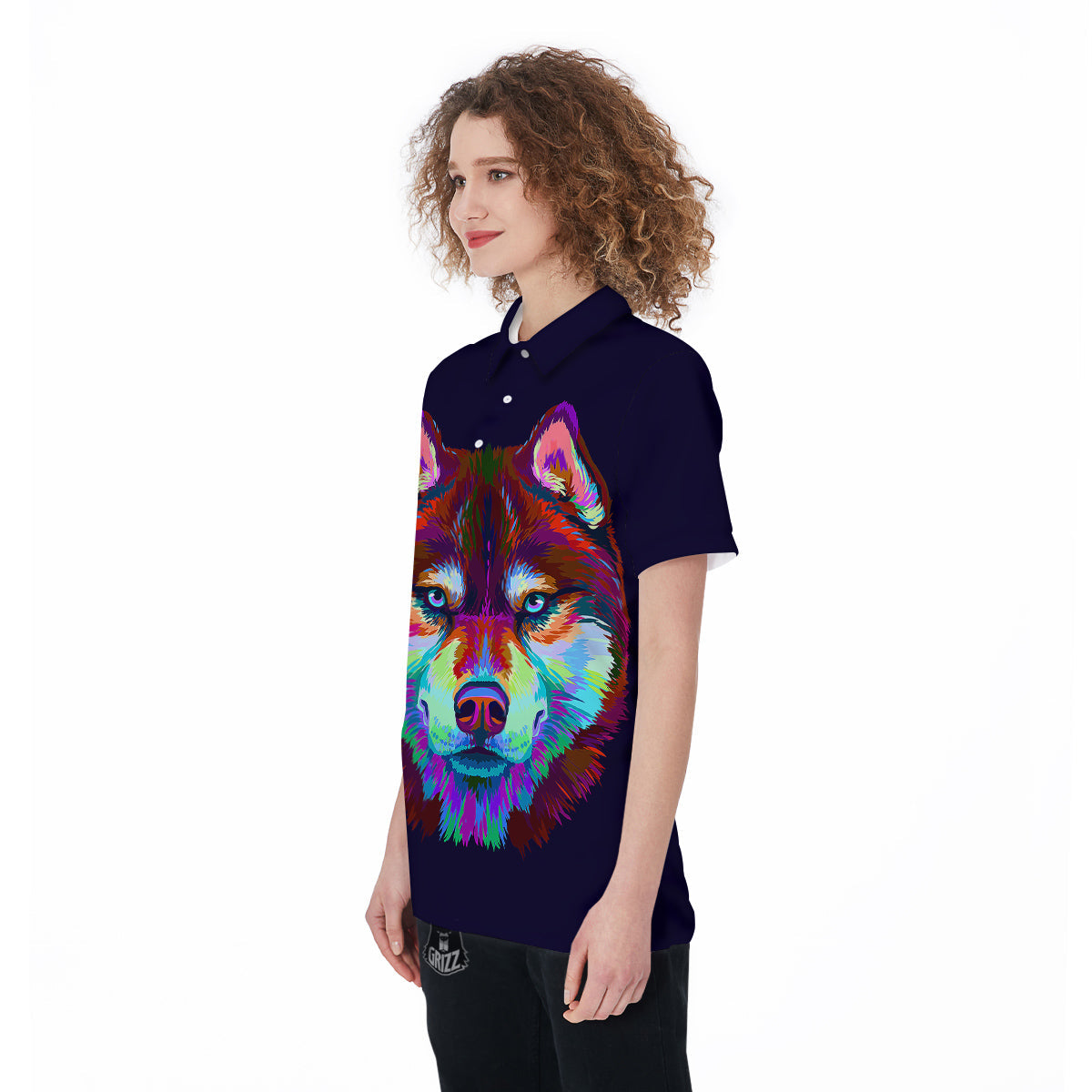 Siberian Husky Colorful Print Women's Golf Shirts-grizzshop