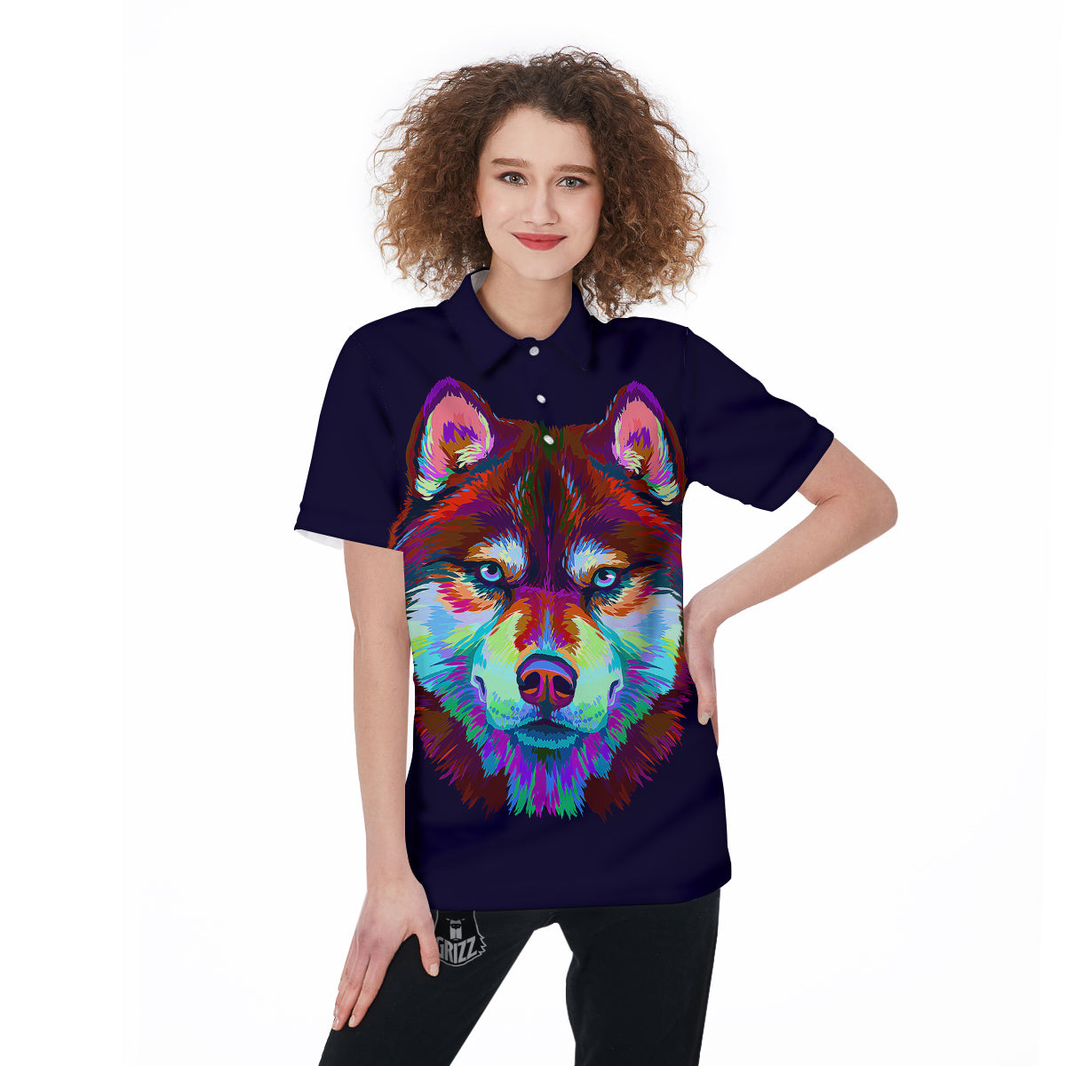 Siberian Husky Colorful Print Women's Golf Shirts-grizzshop