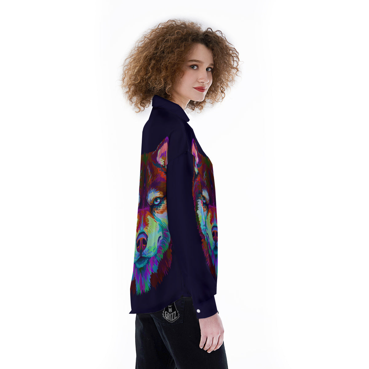 Siberian Husky Colorful Print Women's Long Sleeve Shirts-grizzshop