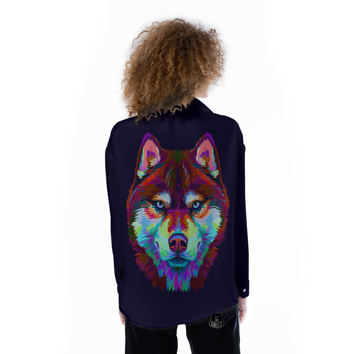 Siberian Husky Colorful Print Women's Long Sleeve Shirts-grizzshop