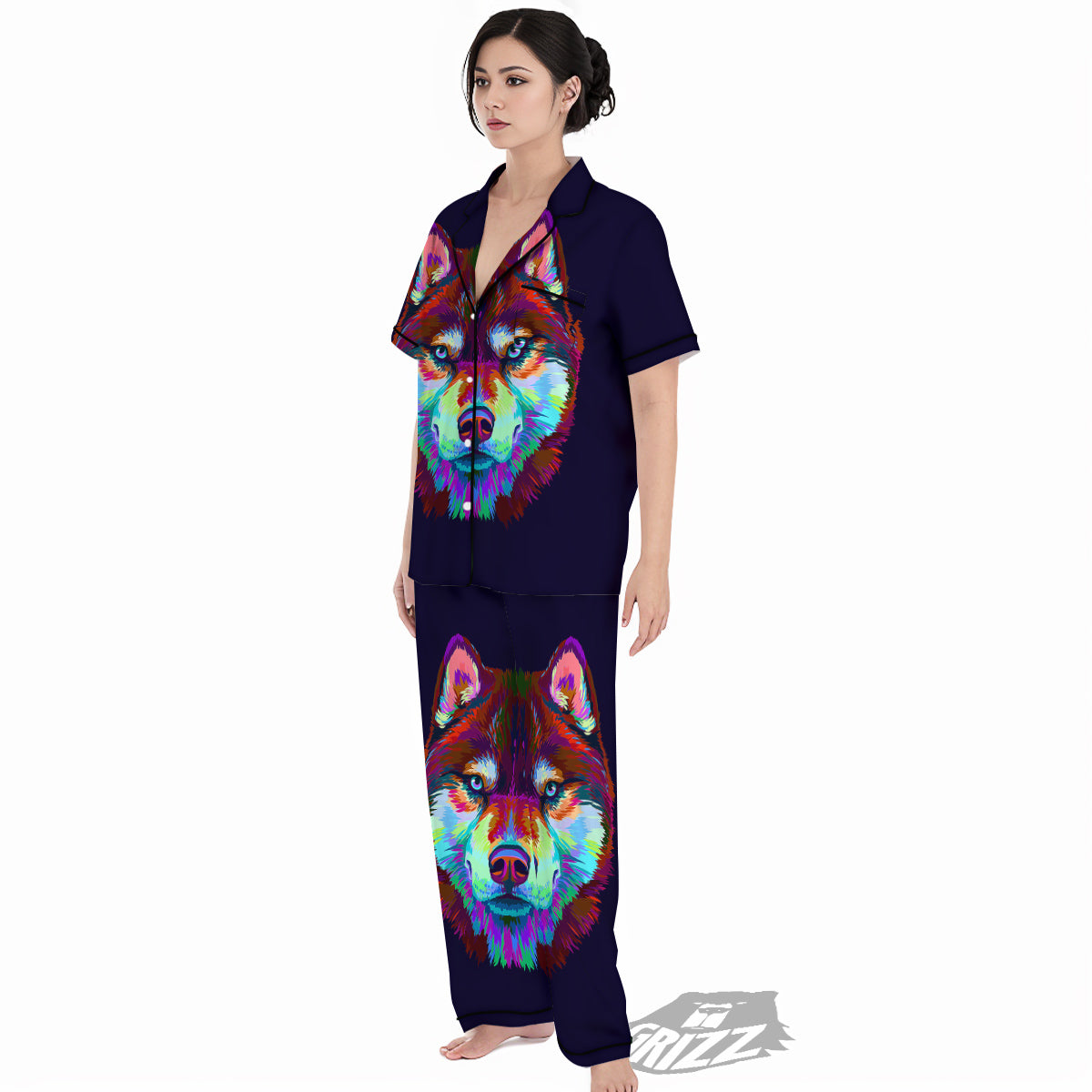Siberian Husky Colorful Print Women's Pajamas Set-grizzshop