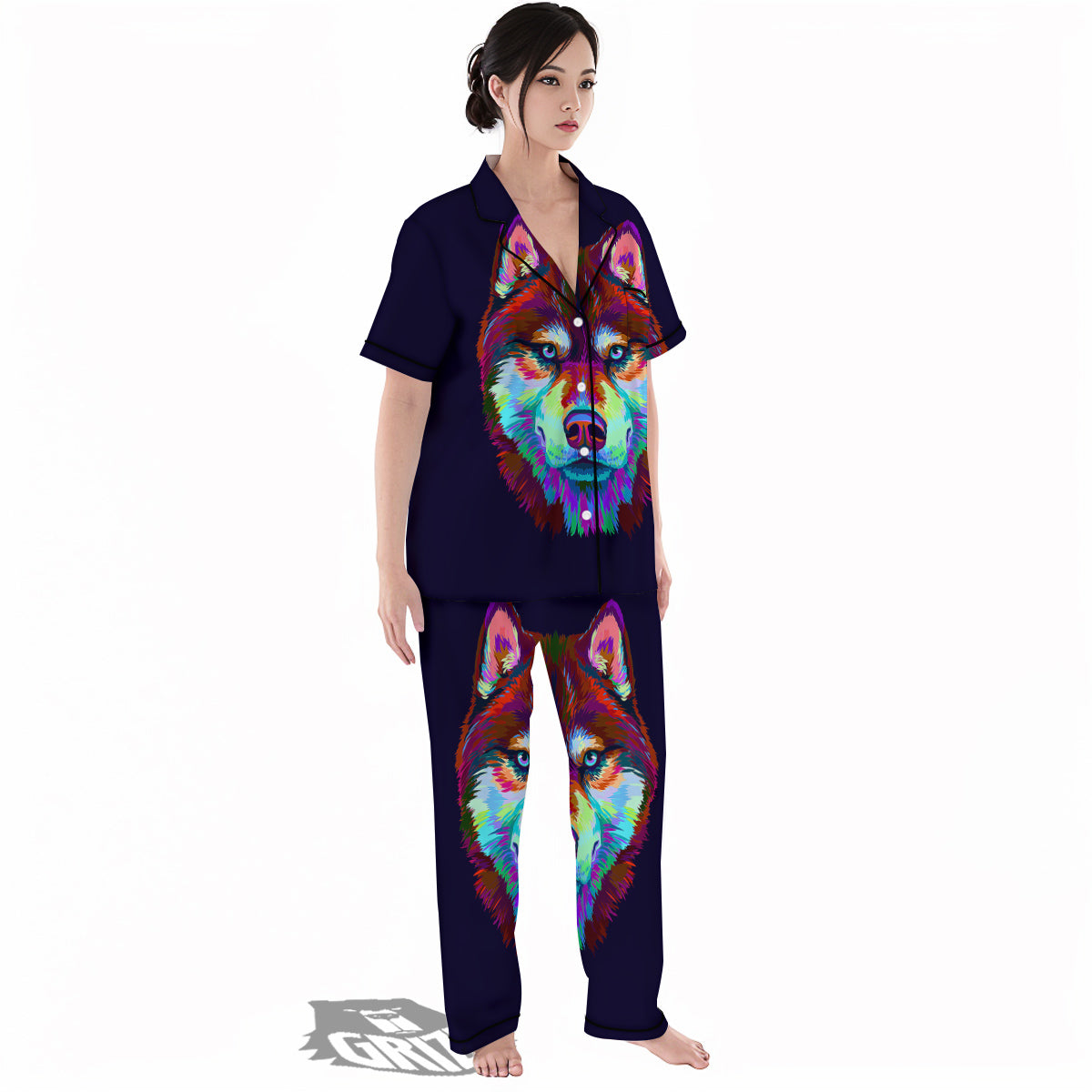 Siberian Husky Colorful Print Women's Pajamas Set-grizzshop