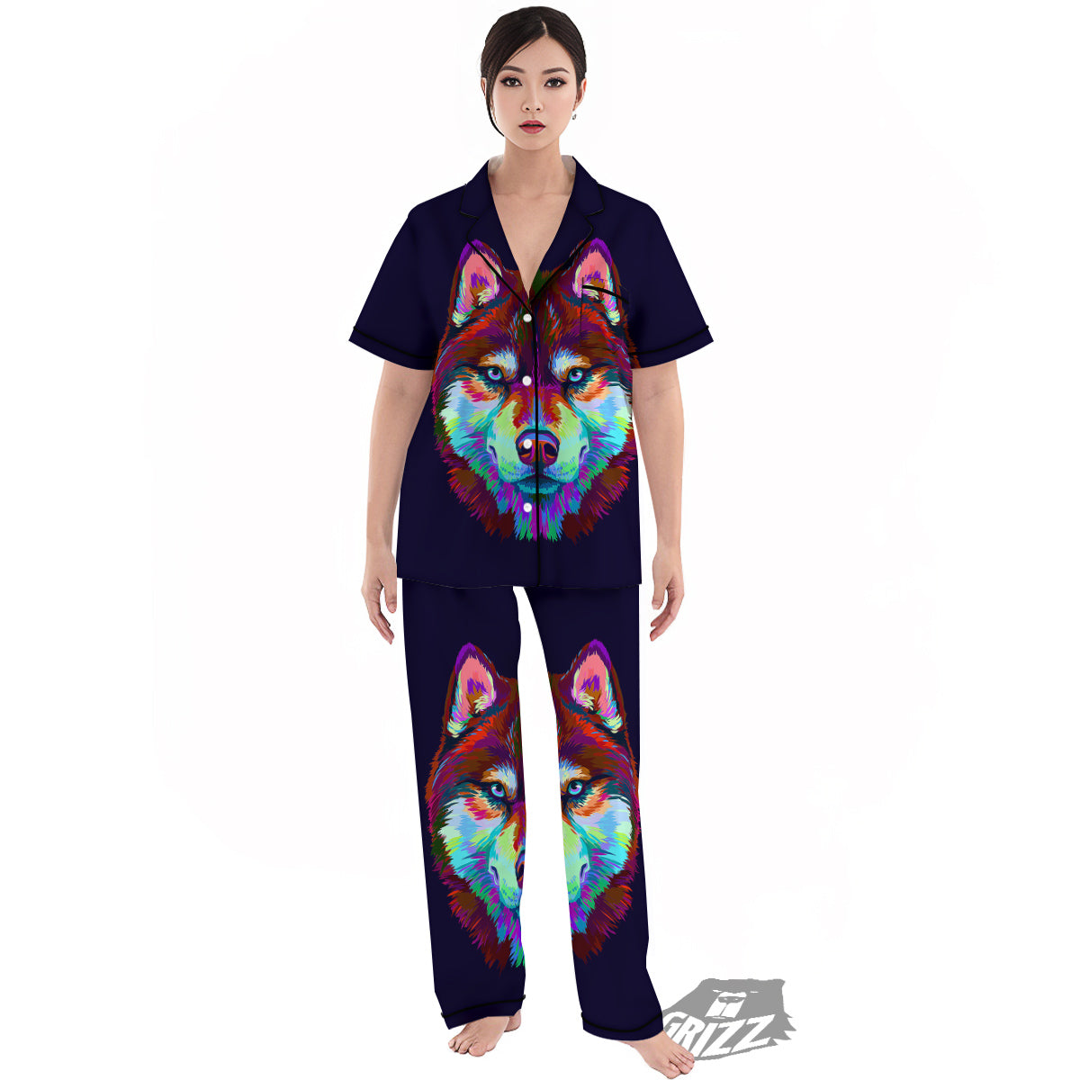 Siberian Husky Colorful Print Women's Pajamas Set-grizzshop