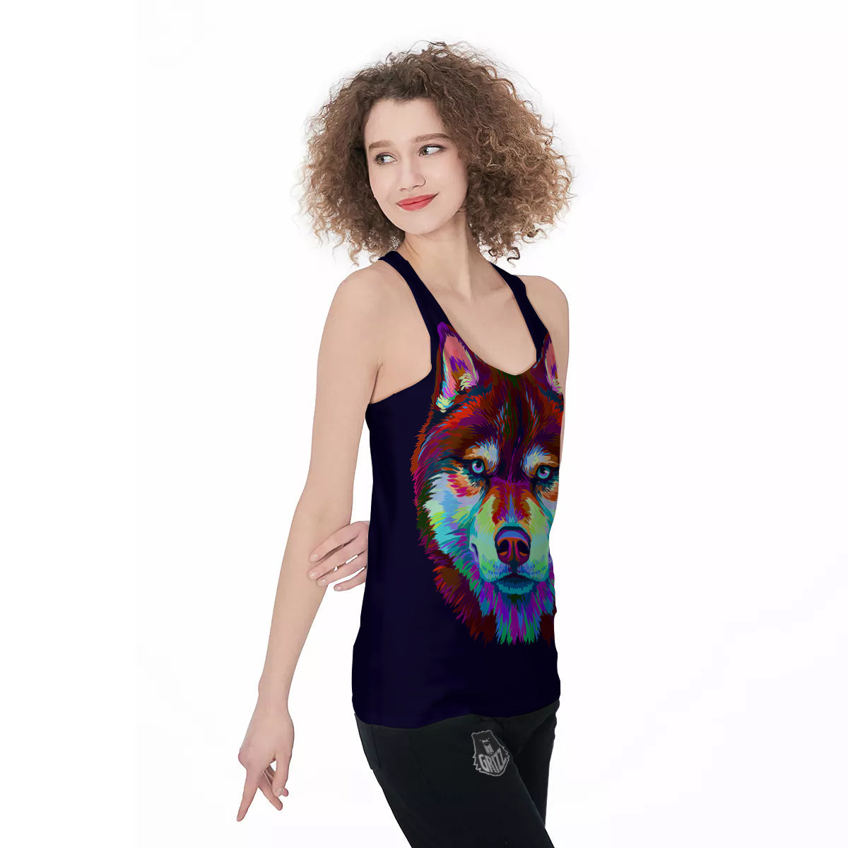 Siberian Husky Colorful Print Women's Racerback Tank Top-grizzshop
