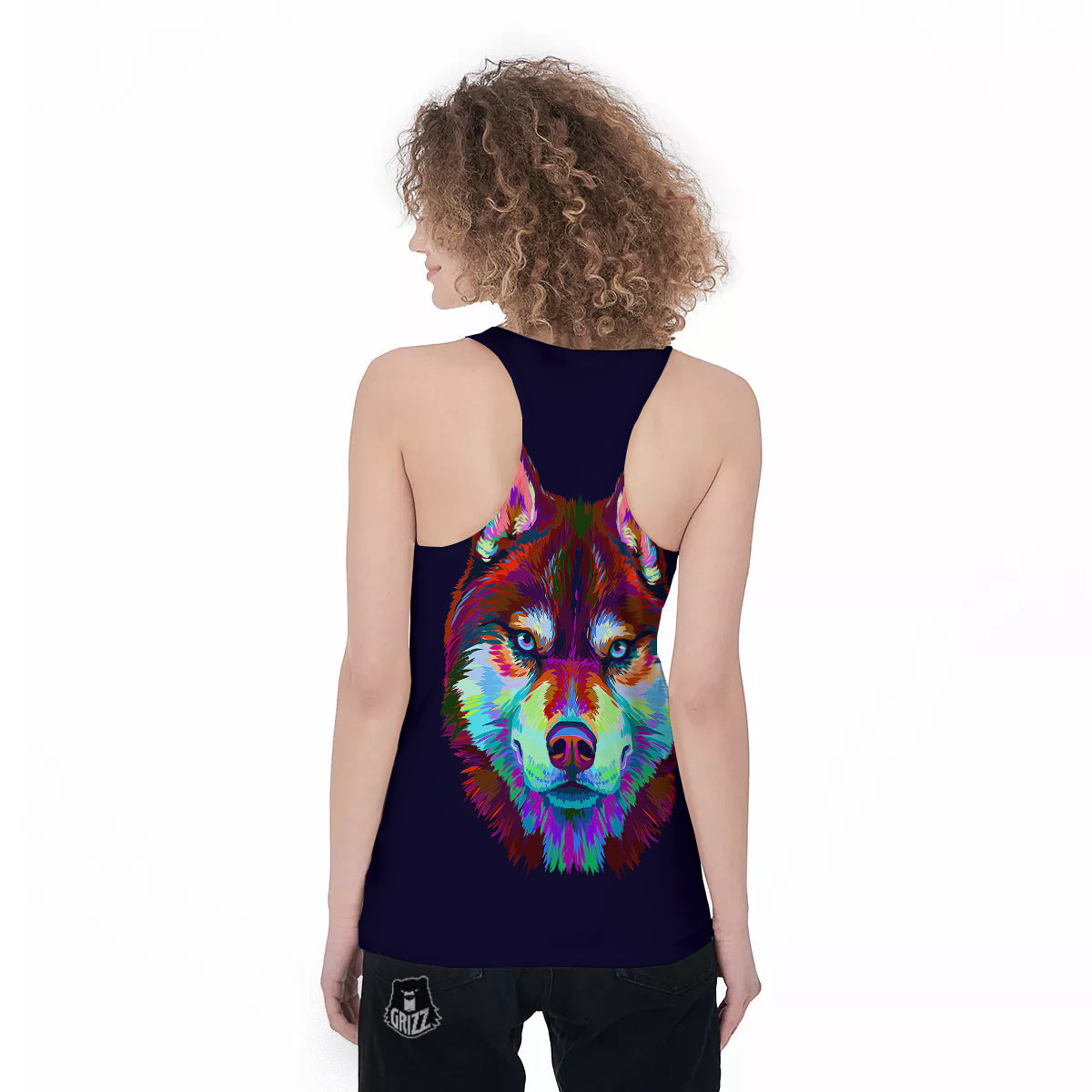 Siberian Husky Colorful Print Women's Racerback Tank Top-grizzshop
