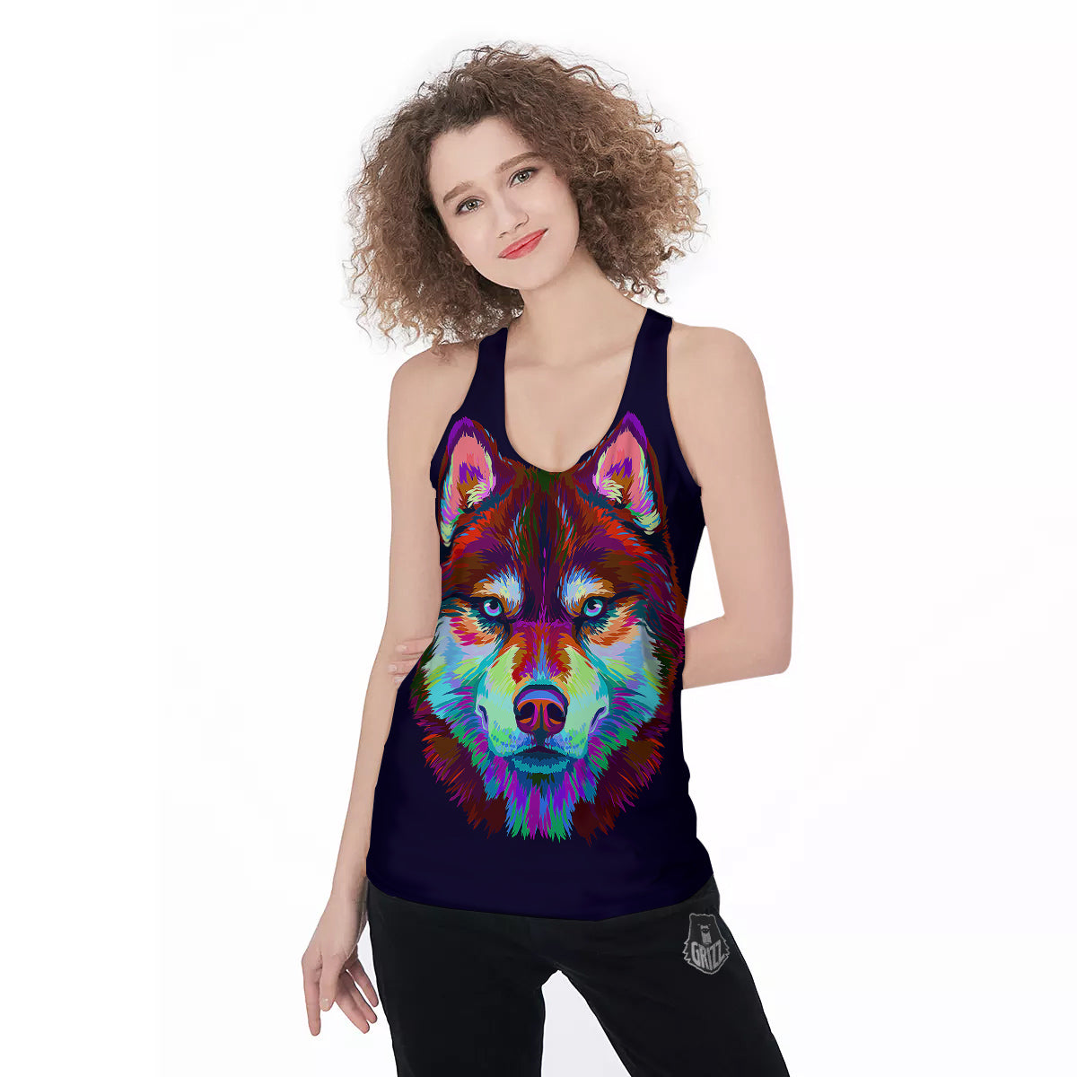 Siberian Husky Colorful Print Women's Racerback Tank Top-grizzshop