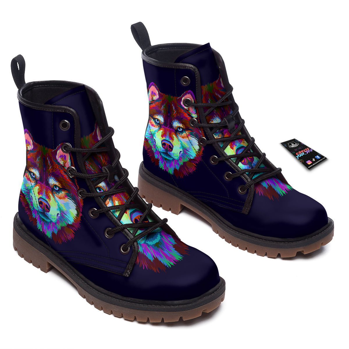 Siberian Husky Colorful Print Work Boots-grizzshop