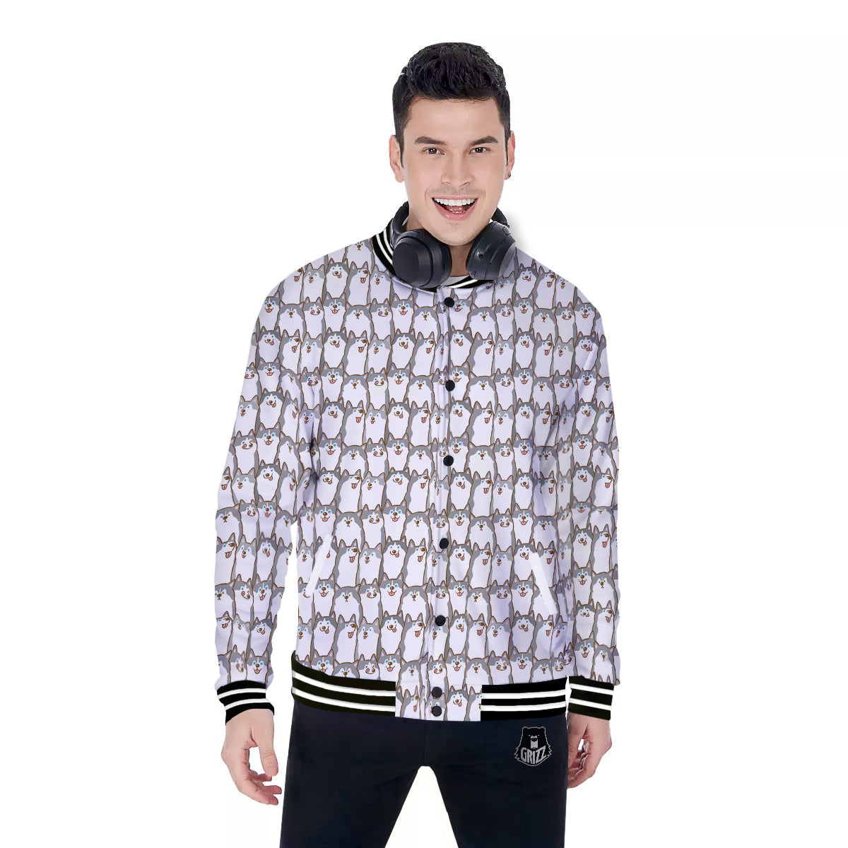 Siberian Husky Cute Print Pattern Baseball Jacket-grizzshop